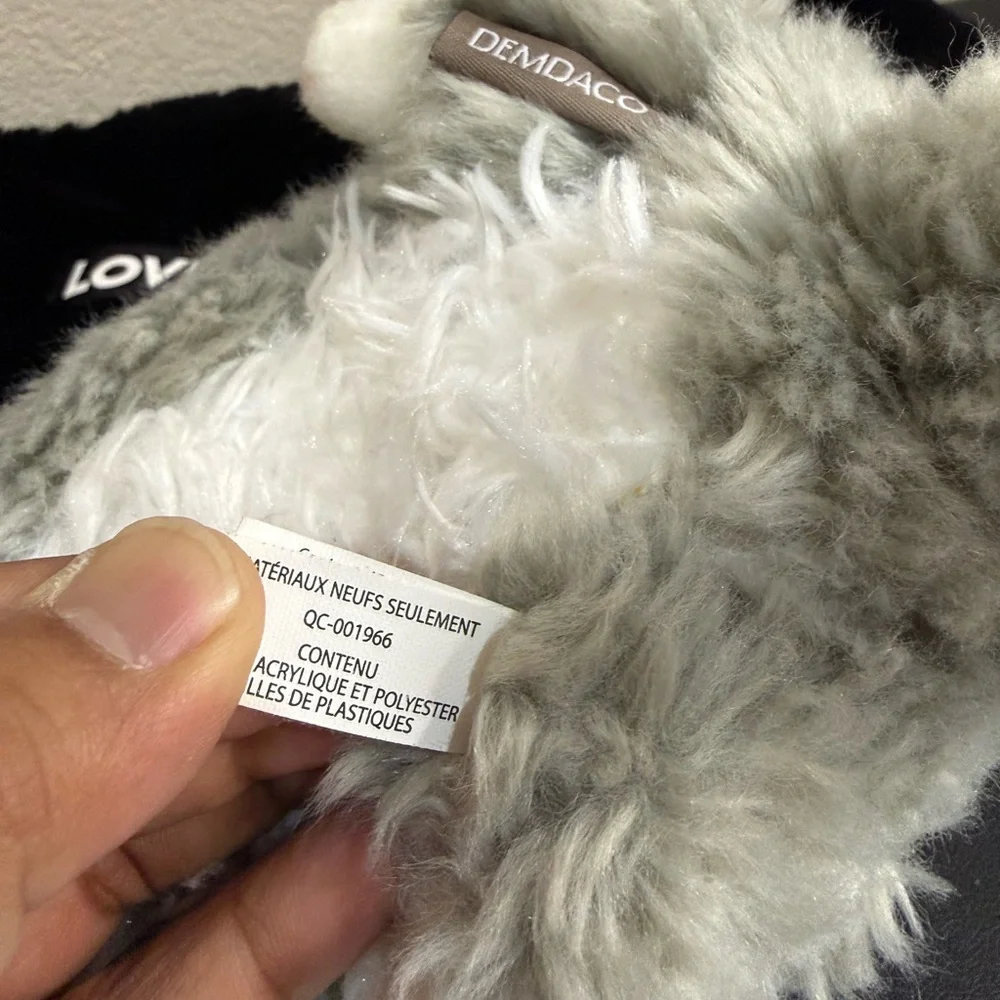 Demdaco Gray and White Plush Cat with Black Bed